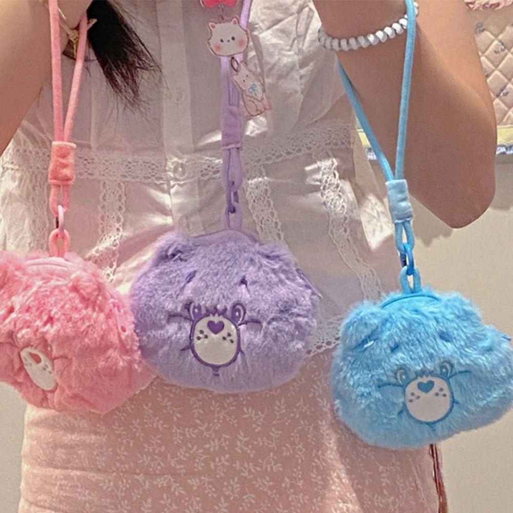 

Rainbow Bear Plush Coin Pouch Bag Pendant Care Bear Wrist Coin Purse Personality Women