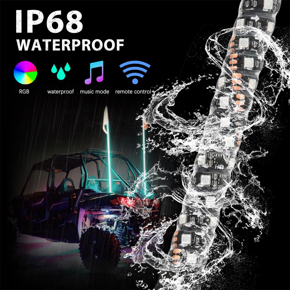2PCS 1FT LED Whip Lights,Remote Control Flagpole Antenna Whips,for UTV, ATV, Off Road, Truck, Sand, Buggy Dune, RZR