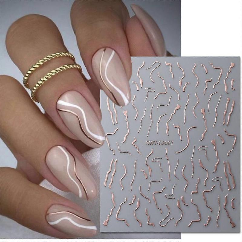 Dww-10 Aurora Line Nail Art Stickers - Rose Gold Self Adhesive Nail Stickers Nail Art Designs Nail Art