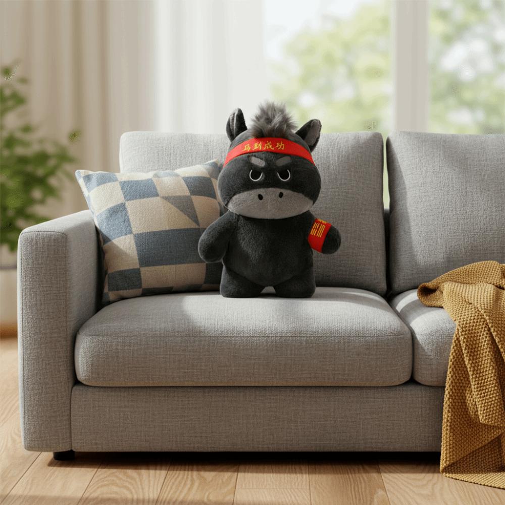 Cute Design Lucky Horse Figurine Black Color Zodiac Pony Figurine Horse Plush Doll  New Year Gift