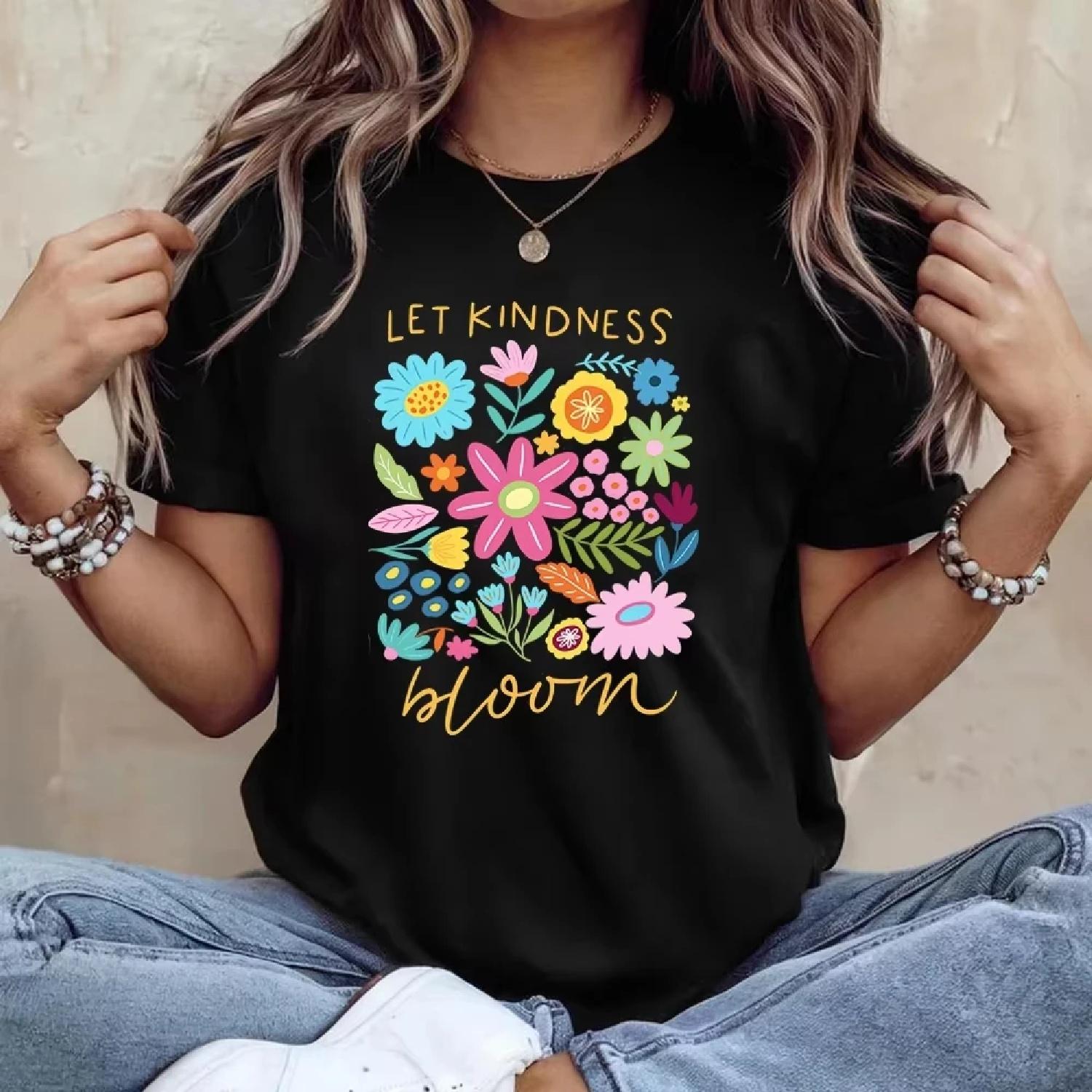 Let Kindness Bloom T Shirt Be Cool Be Kind Retro Flower Tshirt Inspiration Women Shirts Aesthetic Floral Kindness Tee Vintage S чёрный