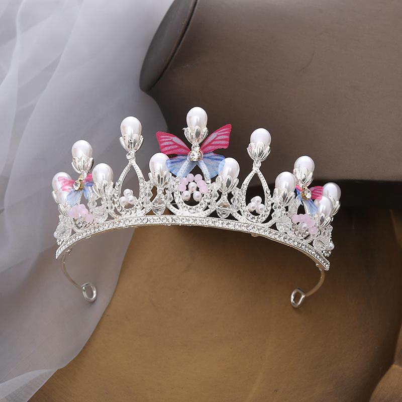 Children's Alloy Crown Butterfly Princess Performance Performance Hair Headdress Model Catwalk Crystal Headband Bridal Headwear