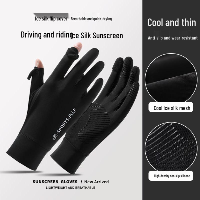 Men's Fingerless UV Protection Gloves for Driving and Cycling - Ice Silk, Summer Thin Style.