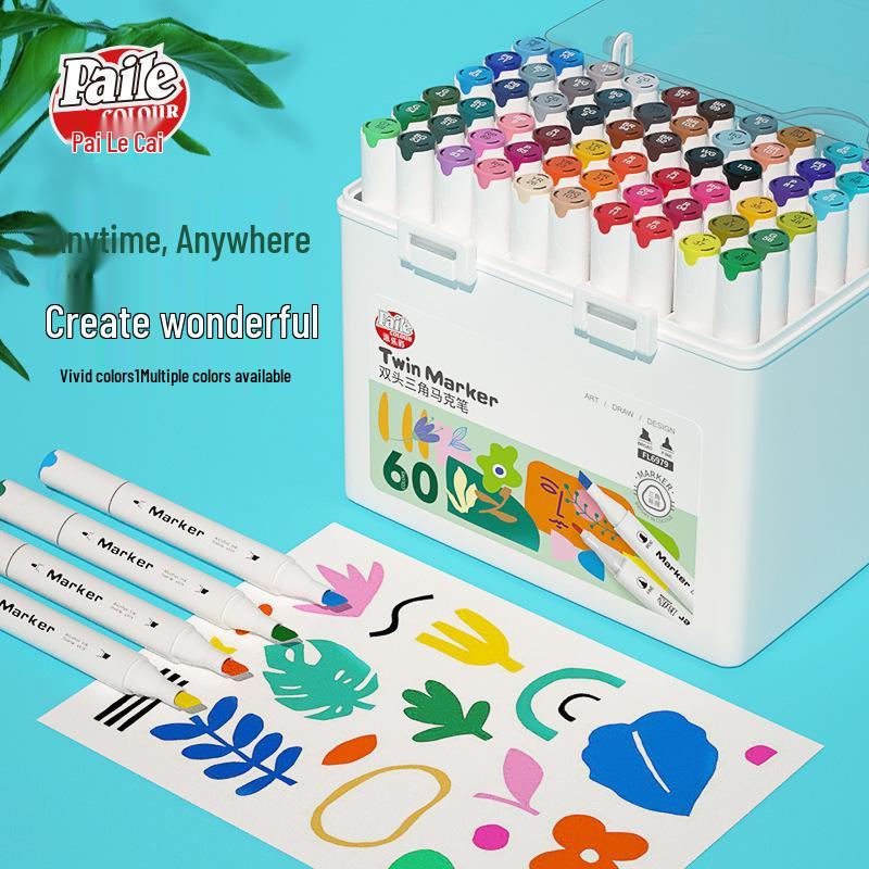 Popular Quick-Dry Double-Ended Marker Set: 12, 24, 36, 48, 60 Colors with Triangular Barrel and Eco-Friendly Ink.
