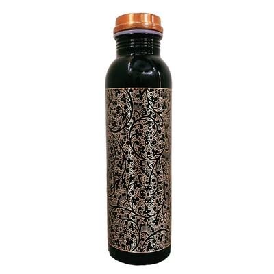 Copper Designer Water Bottle with Advanced Leak Proof Protection, Ayurveda and Yoga Health Benefits. (1000ml, 1Unit) With Antique Look