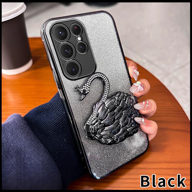 

Подходит для Samsung S25 Чехол для мобильного телефона с подставкой в виде лебедя из зыбучего песка, стразы S24Ultra, блестящий S23, противоударный A73, защитный чехол A02 European version