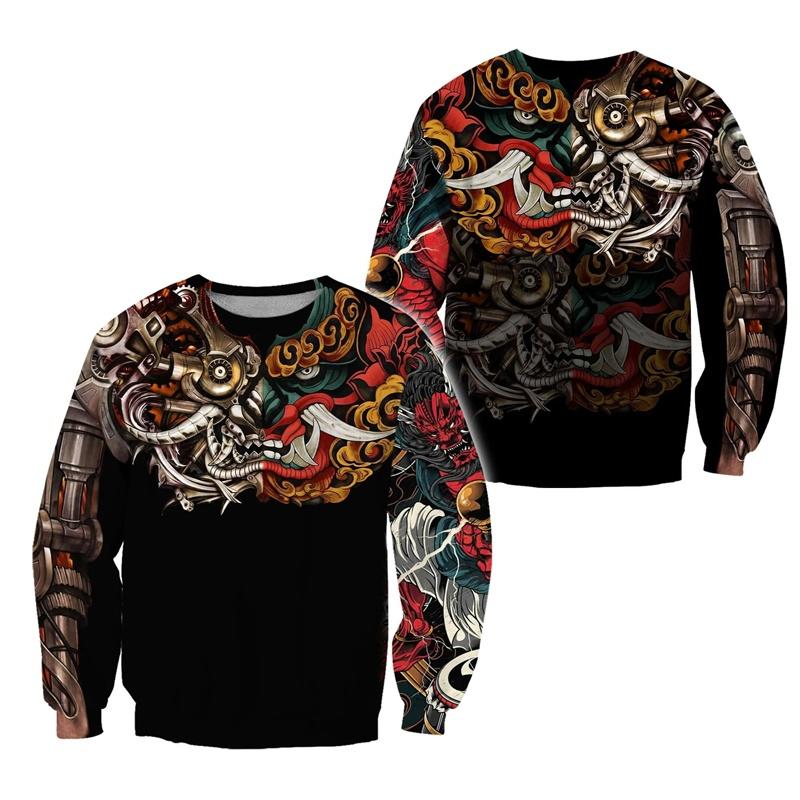 Cool Ghost Mask 3D Printe Oversized Round Neck Hoodies Long Sleeved Sweatshirt