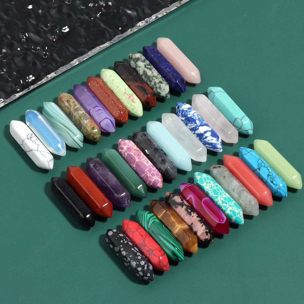 5Pcs Natural Stone Emperor Stone Agate Tiger Eye Hexagonal Column No Hole Stone For DIY Handmade Necklace Pendant Jewelry Making