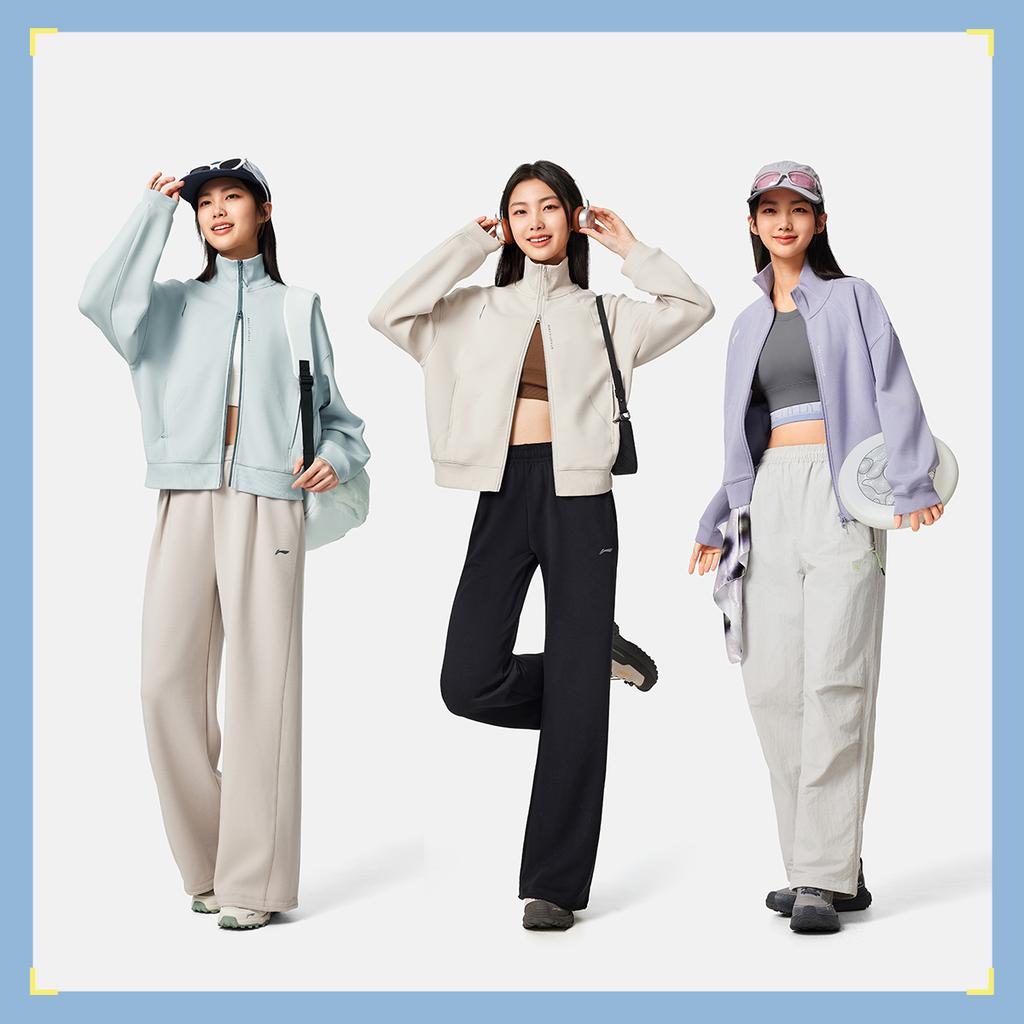 Li Ning Fitness Series Loose Stand Collar Logo Stitching Jacket Women Jacket Silver-Fish-Gray AWDVF84-6