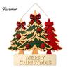 Christmas Front Entrance Sign Wooden Hanging Ornament, Multi-Layer Tree Wood Plaque Vintage Window Decor with Rope, Merry Festive Door Wall
