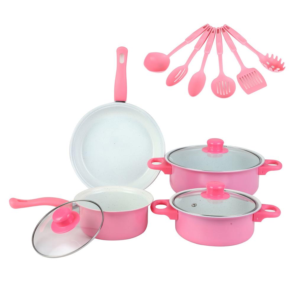 12-Piece Non-Stick Cookware Set Cooking Pot with Lid Milk Pot Maifan Stone Frying Pan Cooking Pot Set for All Hob