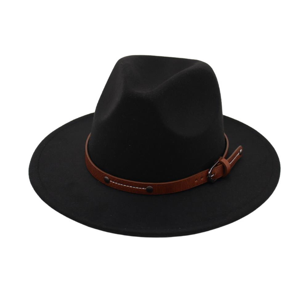 Outdoor Casual Panama Hats Autumn Church Buckle Hat With Belt Winter Retro Jazz Cap Trendy Wide Brim Felt Hats British Flat Hats