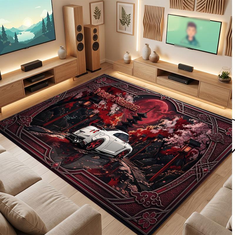 Mushroom Forest Theme Crystal Velvet Floor Rug Personalized Custom Name Text Warm Carpet Home Decoration