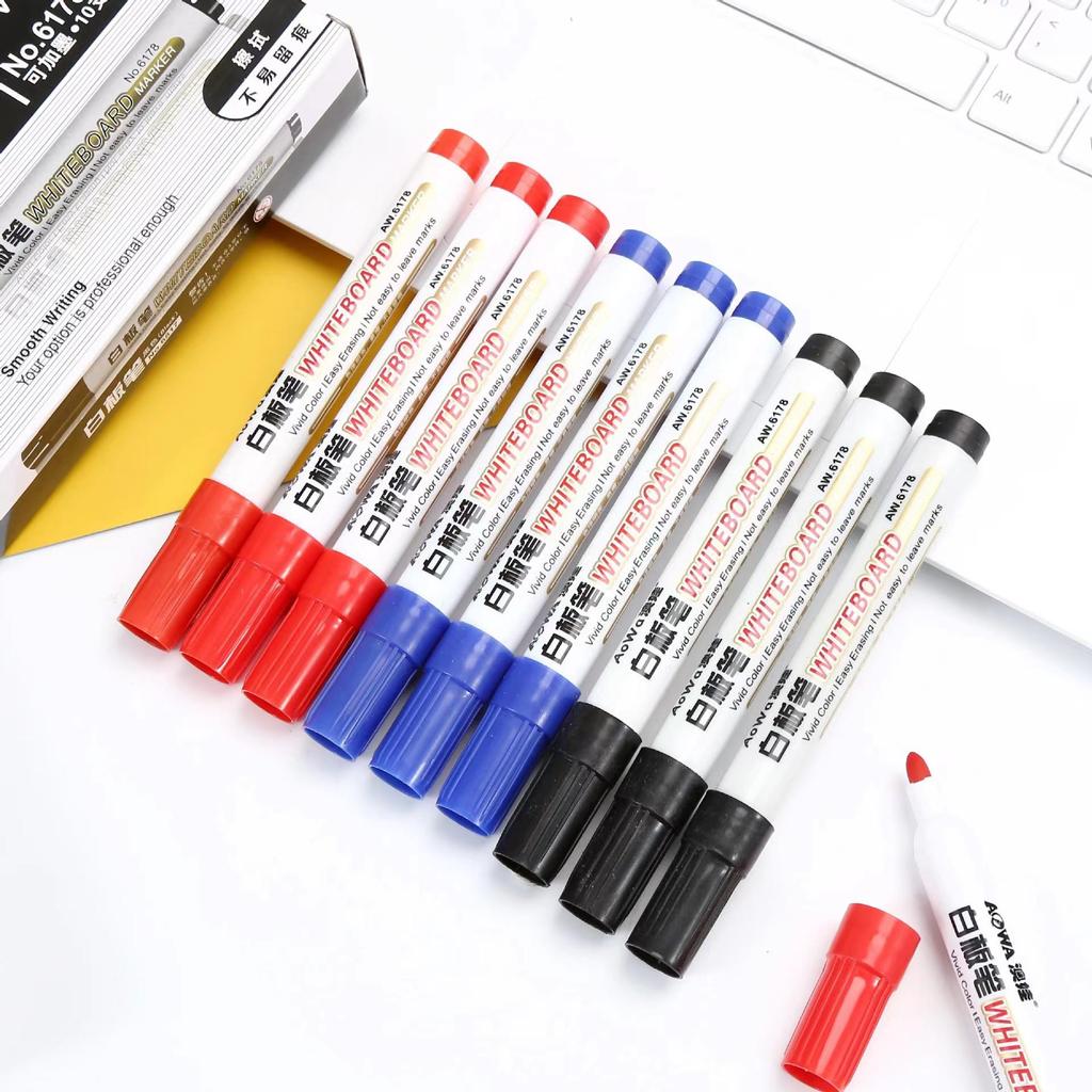 Non-Marking, Long-Lasting Water-Based Whiteboard Markers - Black, Red & Blue, Slow-Dry Formula for Enhanced Creativity.