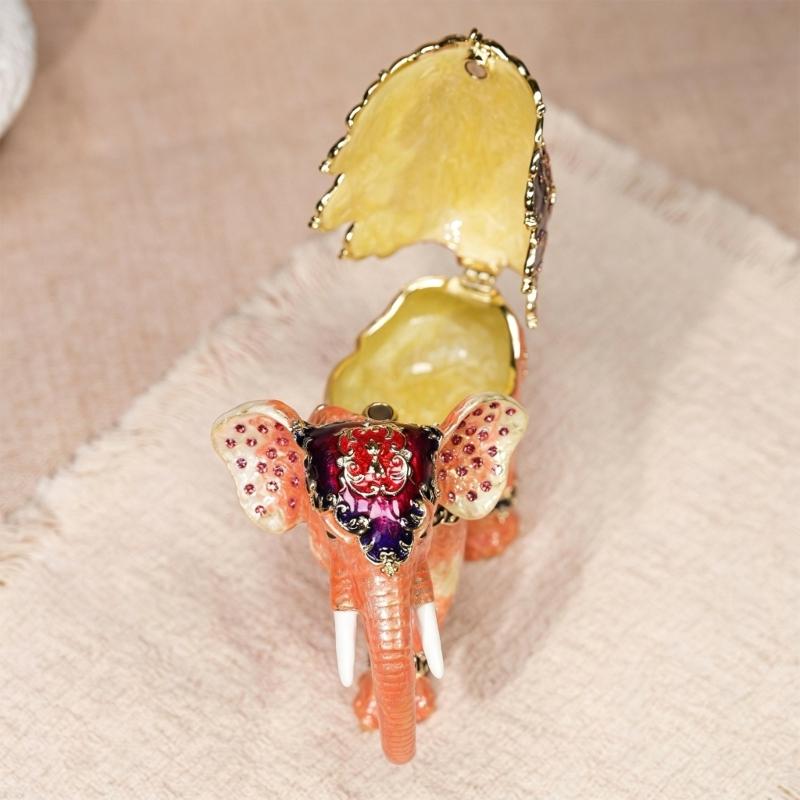 Elegant Thai Styles Metal Elephant Jewelry Box With Full Diamonds Decoration For Rings And Necklaces