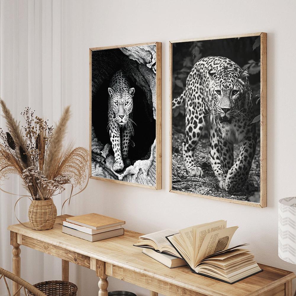 Black And White Leopard Fashion Animal Poster Print Canvas Wildlife Wall Decor Painting Room Home Picture Art Inspired Street