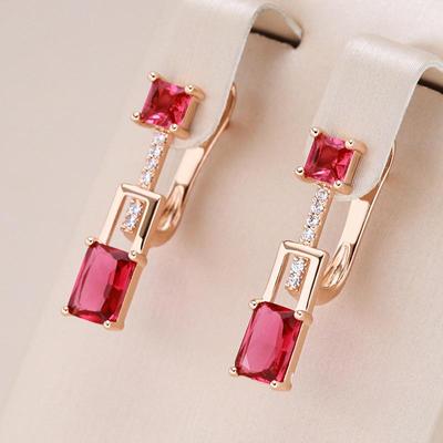 Fashion Square Red Zircon Long Dangle Earrings for Women Gold Color Accessories Vintage Wedding Jewelry