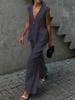2025 Women's European-American Solid Color V-Neck Sleeveless Top & Long Pants Two-Piece Set - Stylish & Comfy