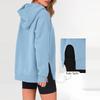 Women's Color Long Sleeve Hoodie with Raglan Sleeves and Split Hem