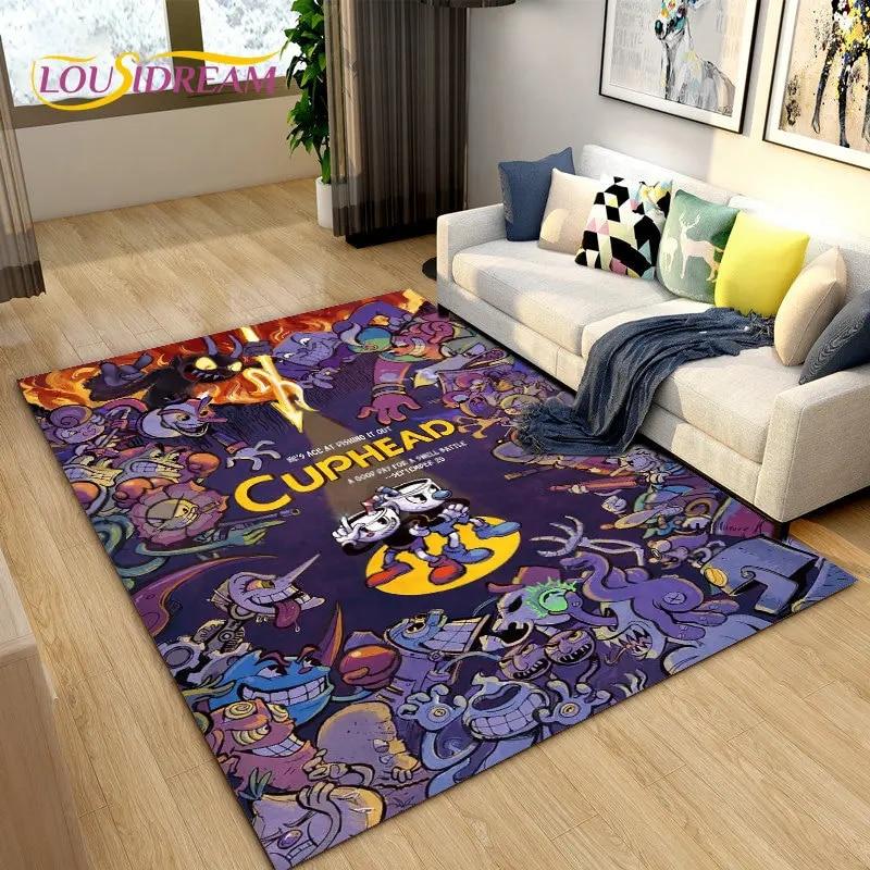 Alfombra de juego de Cuphead y Mugman, ideal para sala de estar, dormitorio, sofá, decoración, alfombra antideslizante para niños.