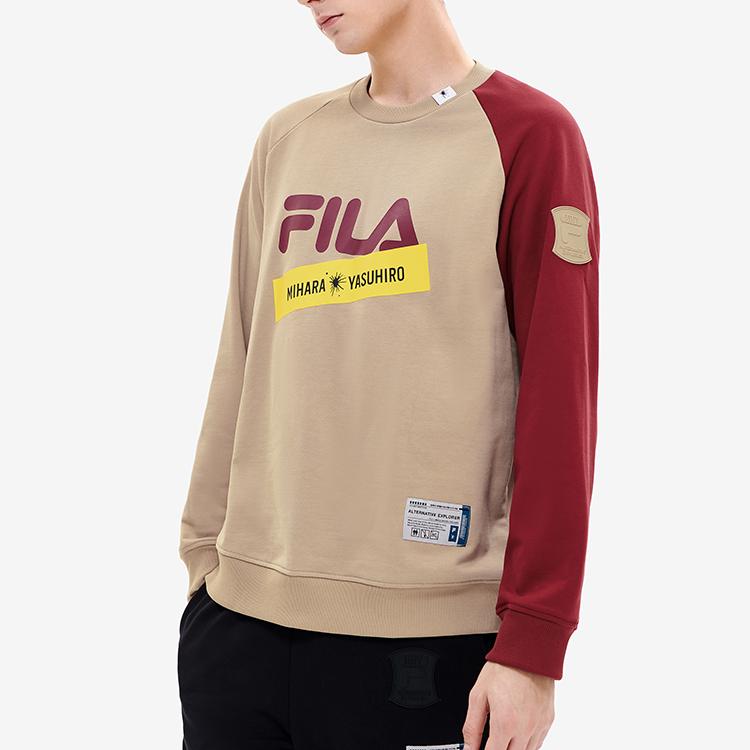 FILA X MIHARA YASUHIRO Loose Color Block Logo Casual Pullover Long Sleeve American Vintage Sweatshirt Men sweatshirt Ceramic-Gray F11M243205F-GY