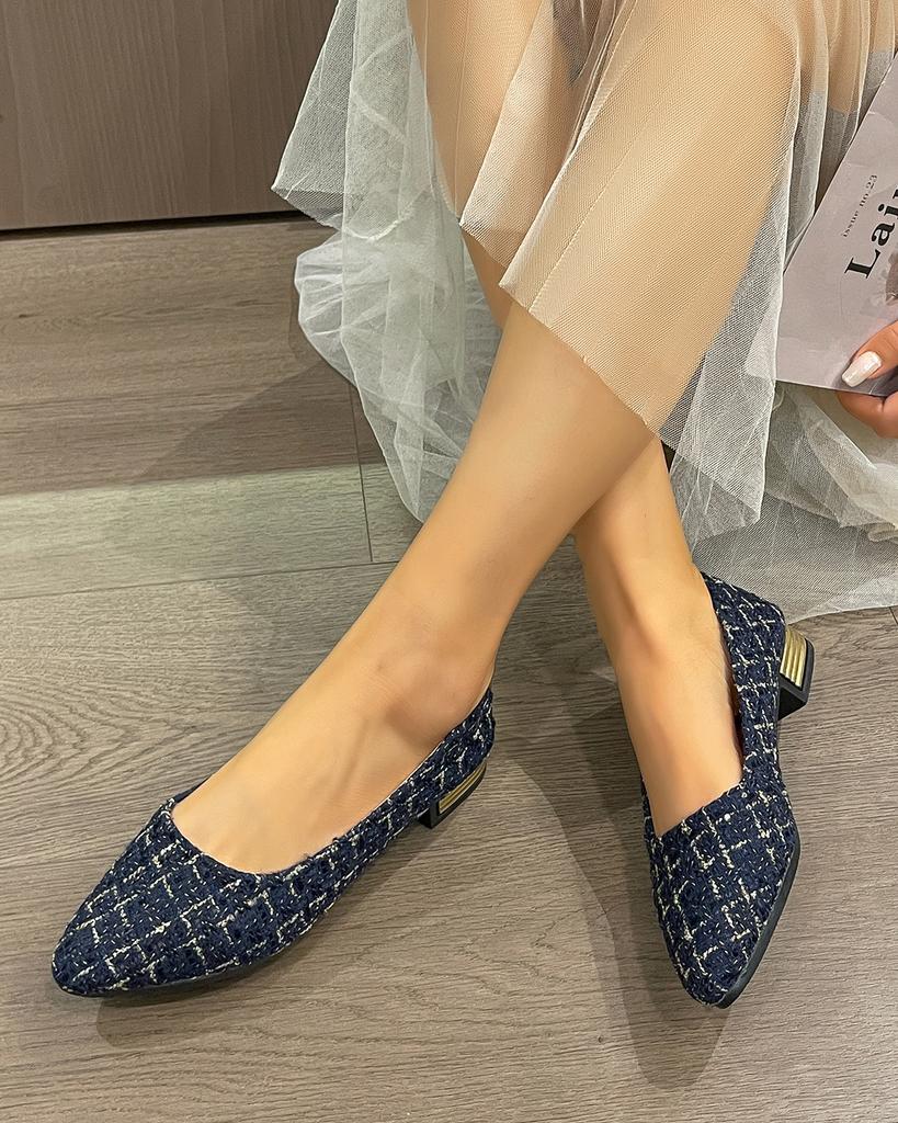 Mode Automne Escarpins pour Femmes Bout Pointu Chaussures à Talons Moyens pour Femmes Chaussures Plates Peu Profondes à Enfiler pour Femmes Mode Extérieure Robe Mocassins Antidérapants