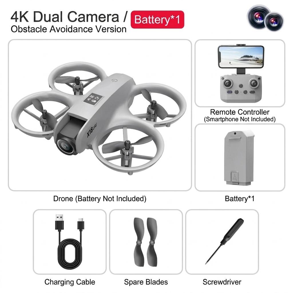 Mini Foldable Drone Dual HD Camera Obstacle Avoidance RC Quadcopter Hover LED Light