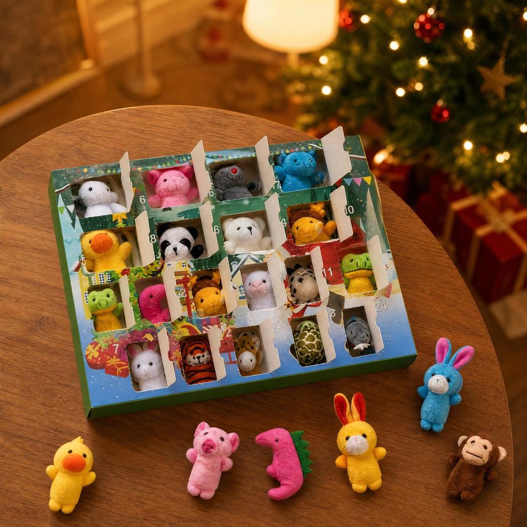 Christmas Countdown Calendar Set with Finger Puppets, Gift Toy for Kids