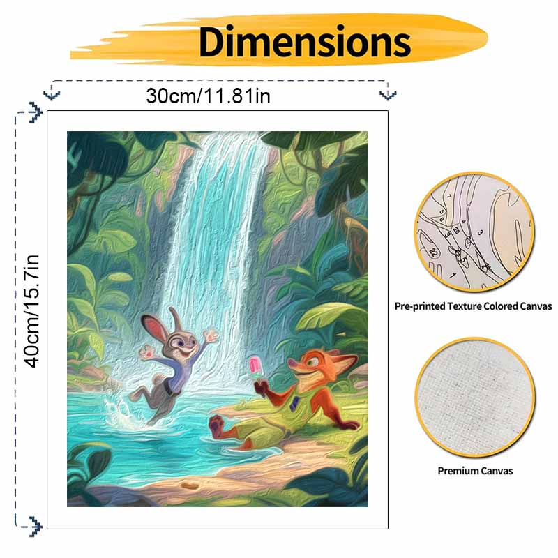 Disney Digital Oil Painting Art Kit Jungle Waterfall Fox Rabbit Handmade Coloring Painting Home Decor