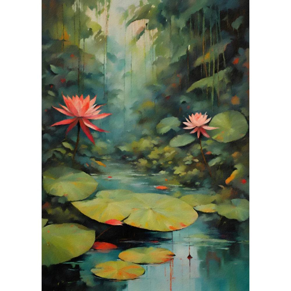 Serenity Lotus Pond Posters Beautiful Lotus Flower Lagical Modern Leaf Prints Canvas Wall Art Pictures Home Living Room Decor