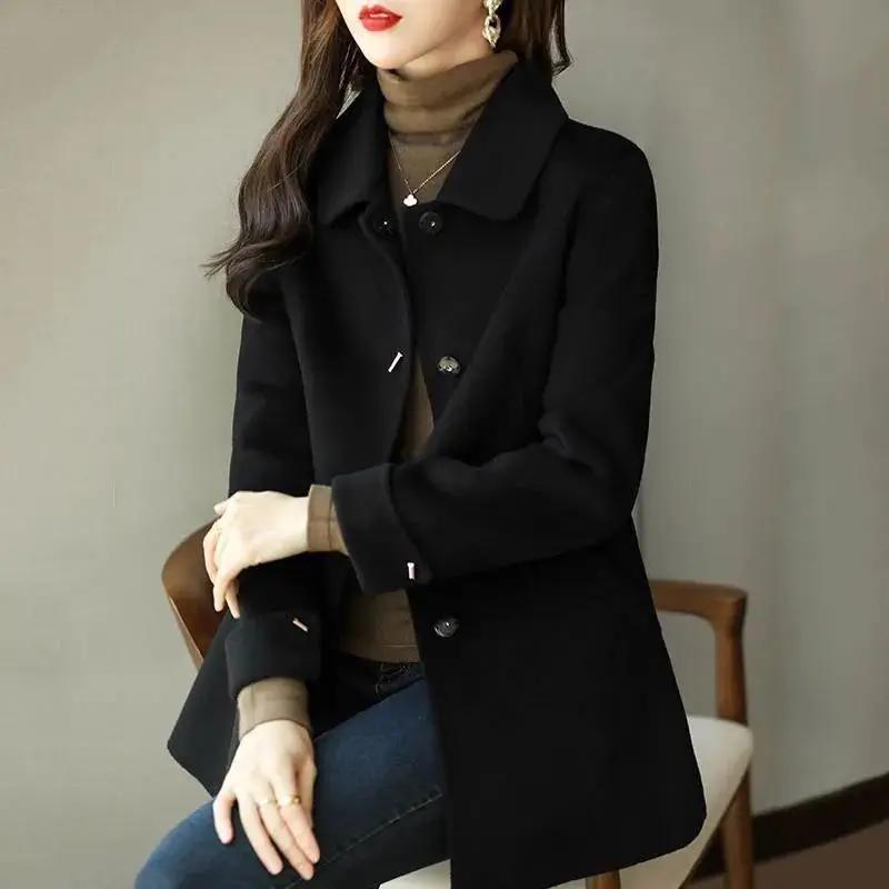 Women Jacket Windbreakers Overcoat Loose Fashion Office Lady Single Breasted Pocket Warmth Autumn Winter Topcoat