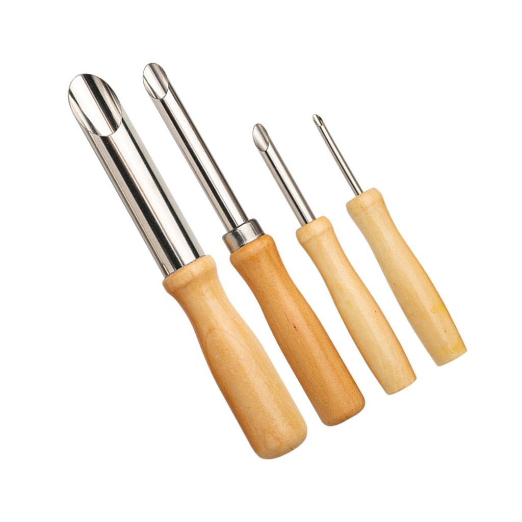 Pack Of 4 Straw Hole Punches Stainless Steel Puncher Maker Tool Suitable For Plastic Lid Lemonade Cups With Wood Handle
