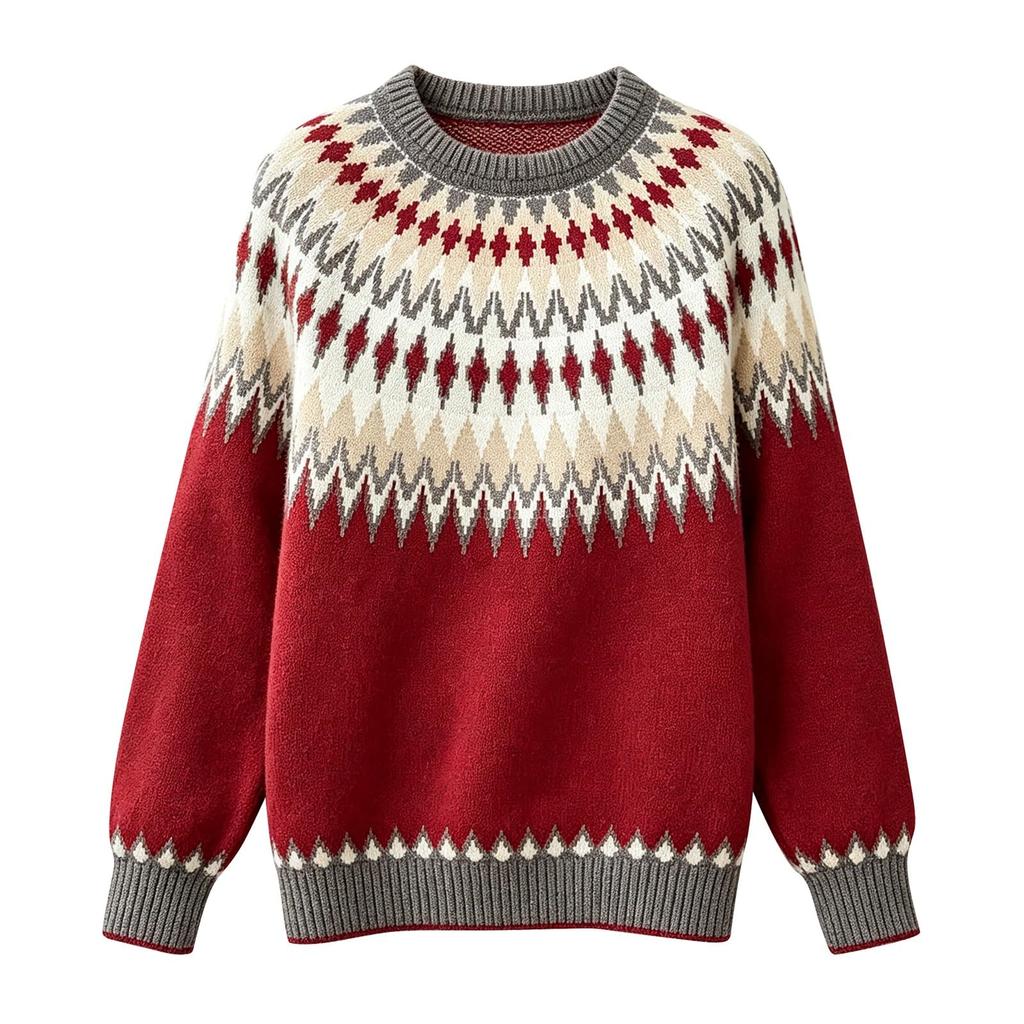 Women's Color Block Loose Fit Neck Pullover Sweater