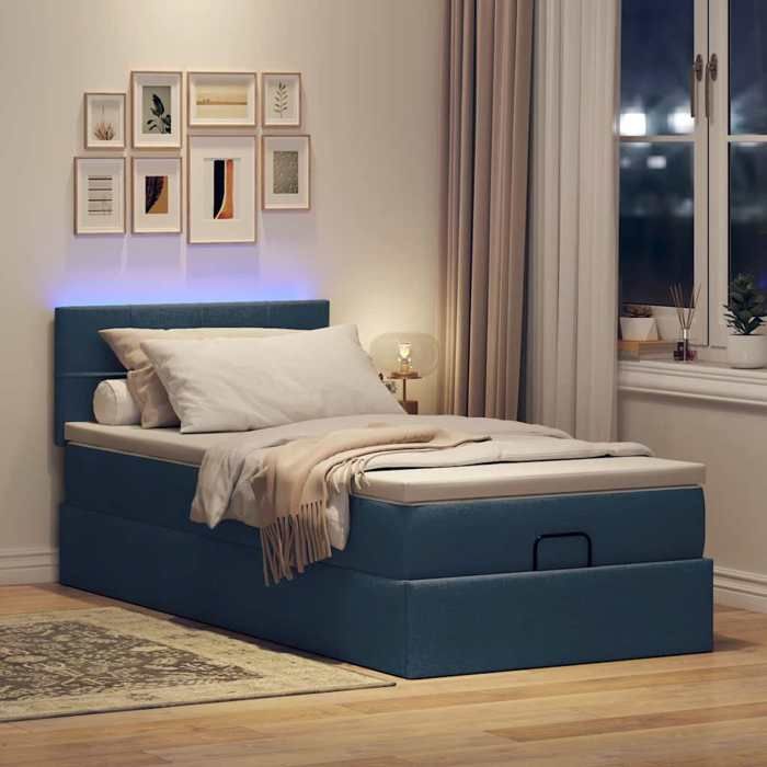 Bed Frame with Mattress - Maison Exclusive - 90x200 Cm - Blue Fabric - Integrated LED
