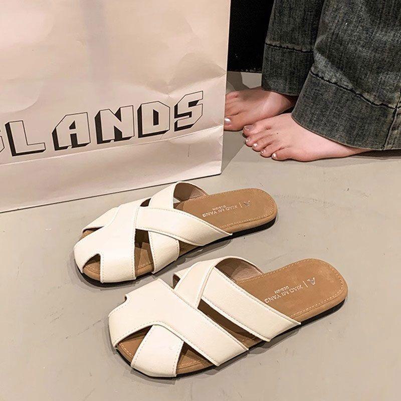 Flat-bottomed bag head cool slippers women's summer wear new hollow hole shoes one foot lazy half slippers