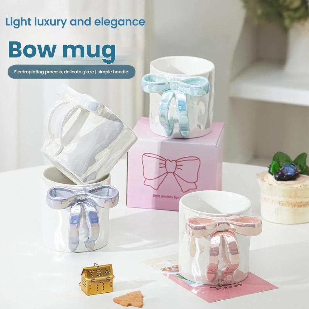 350ml/11oz Bow Mug, Ribbon Glass Ceramic Mug with Ribbon Handle Suitable for Colleagues Valentine's Day Christmas Birthday Gifts