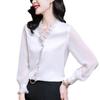 2025 Black Chiffon V-Neck Blouse: Women's Long Sleeve Loose Spring Shirt