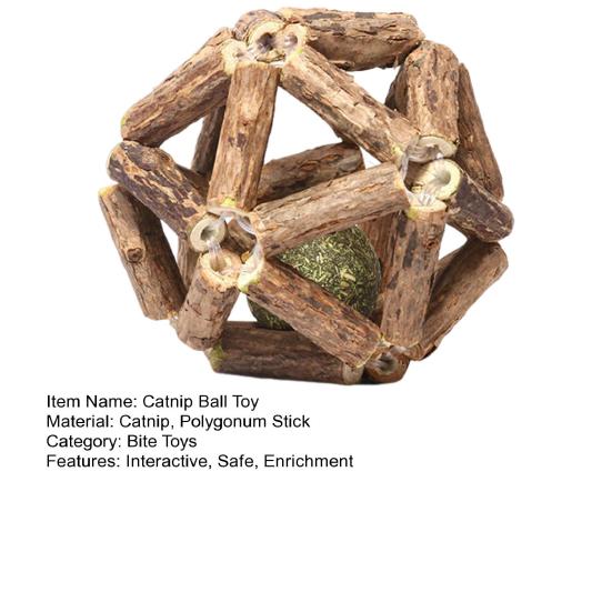 Catnip Wood Ball Toy Natural Silvervine Stick Cage Ball with Catnip Ball Kitten Teeth Cleaning Molar Toy for Indoor Cats