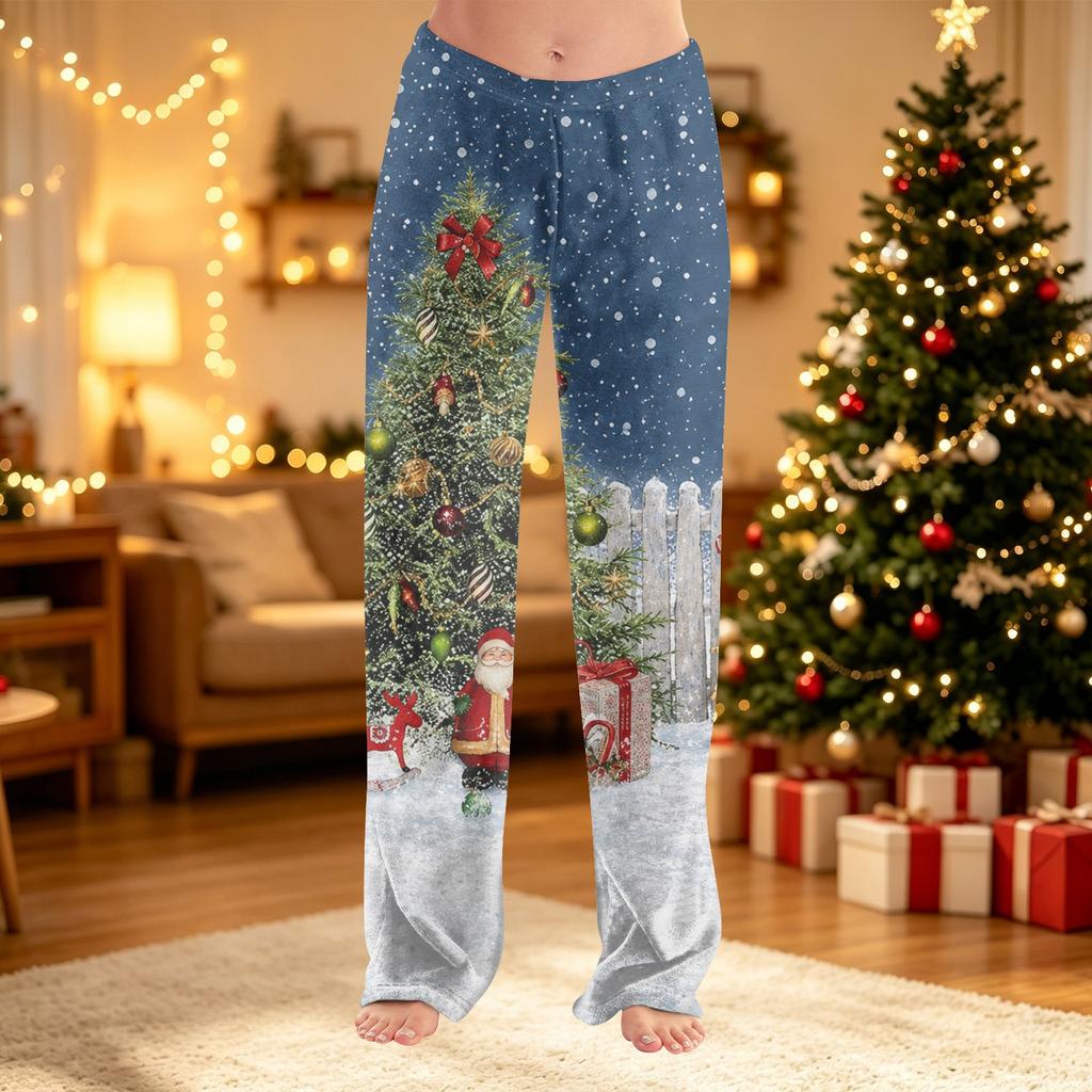 Women's Christmas Print Pants Casual Holiday Pajama Bottoms Soft Winter Sleepwear