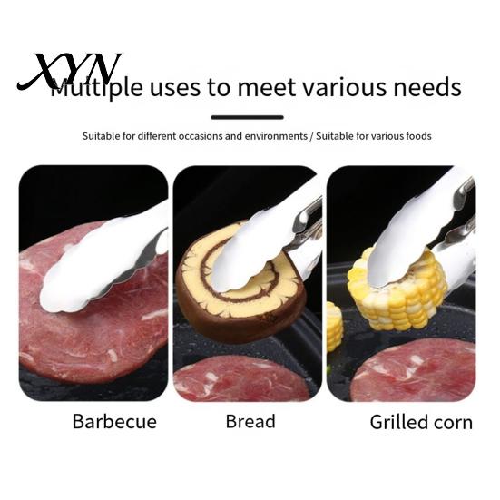 Rust-resistant Kitchen Tongs with Anti-Slip Handle And Silicone Scalloped Edges, Stainless Steel Heavy Duty Locking Food Clips for Grilling BBQ Salad,