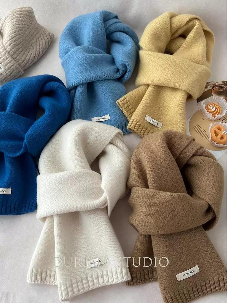 100% Pure Wool Knitted Scarf - Versatile Autumn/Winter Cashmere Neck Warmer for Couples