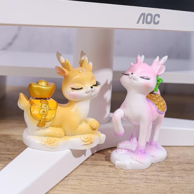 Deer and Wanxi's "All the Way Blooming" Deer Figurine, Exquisite Resin Figurine, Desktop Decoration, Workstation Car Figurine