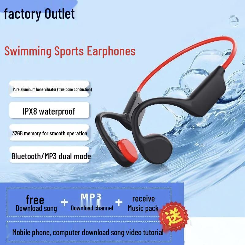 

X7 Pro Waterproof Bone Conduction Bluetooth Headphones with 32G Memory and 8-Level Swim & Run Mode червоний/чорний