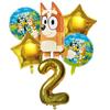 6 Stück Familie Bluey Aluminiumballon Cartoon Bingo Aktivität Spielzeug Blau Gold Stern Ballon Dekoration Sammlung Geburtsdatum Feier Babyparty Zubehör