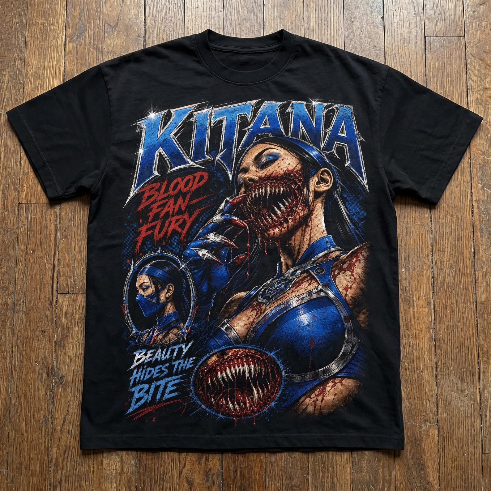 Kitana Loose Drop Shoulder Cotton Tee, Mortal Kombat Inspired Graphic T-Shirt M