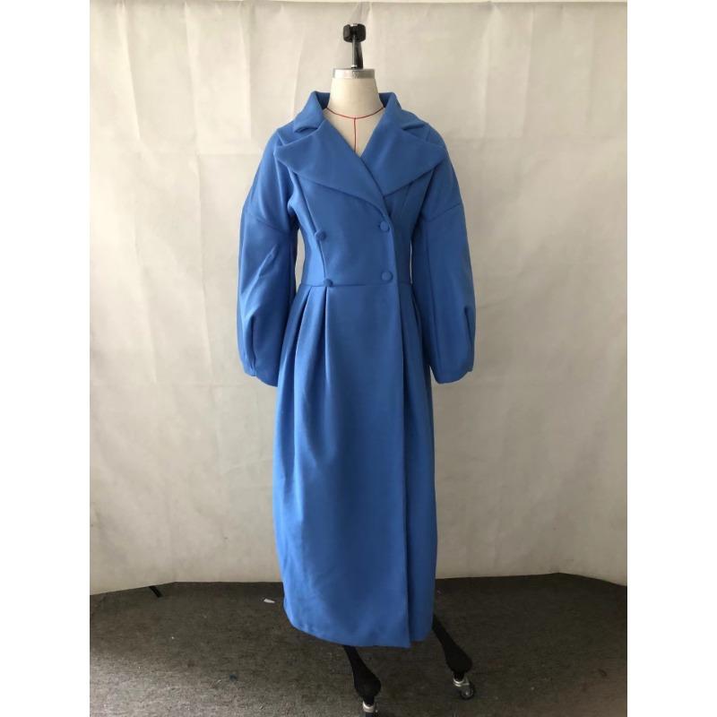 Vintage Court Style Waist Cinched Long Turn Down Collar Lantern Sleeve Overcoat For Women