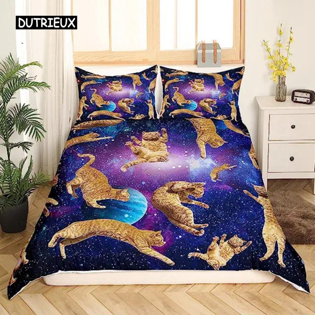 Paplanhuzat Galaxy macskák nőknek gyerekeknek 3D macskás ágynemű szett aranyos állatos téma paplanhuzat Galaxy mikroszálas paplanhuzat