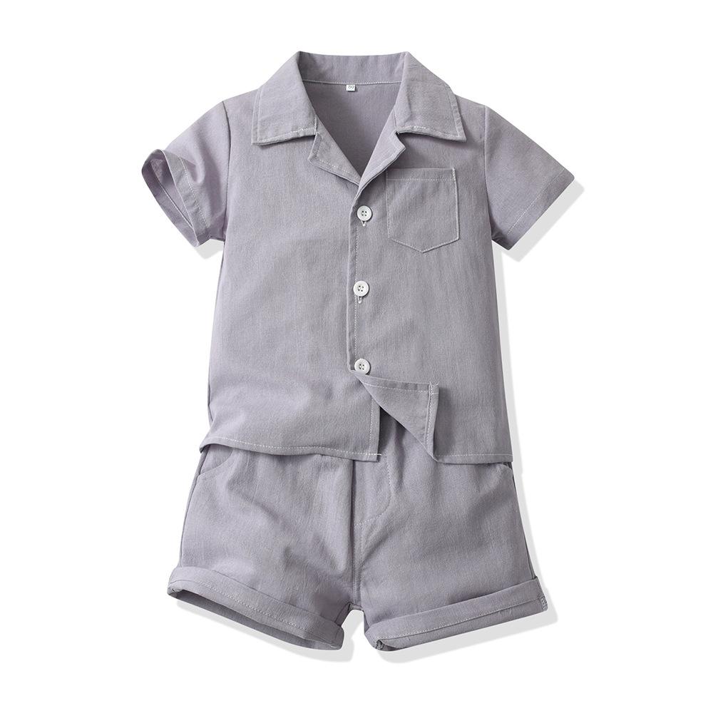 Summer Set Casual Comfort Outdoor Sports Simple Solid Color Short Sleeved Shirt Baby Boys Fresh Shorts Set