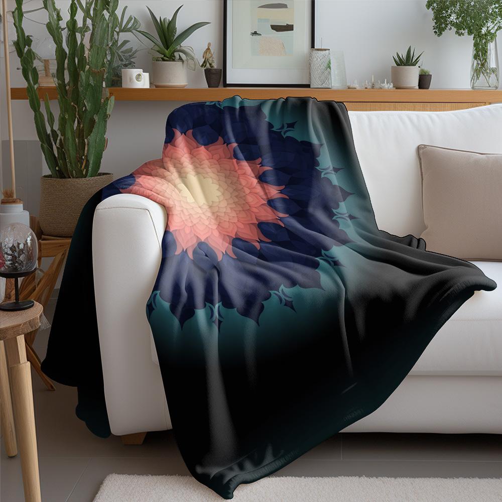 Vibrant Abstract Sunset Galaxy Fleece Blanket - Dark Blue Space Print Bed Blanket for Women Teen Gifts