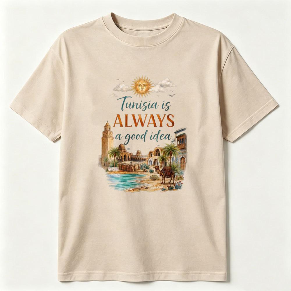 Vintage Tunisia Travel T-Shirt Tunisia Is Always A Good Idea Printing Shirt North African Summer Tee Retro Unisex Cotton Tops